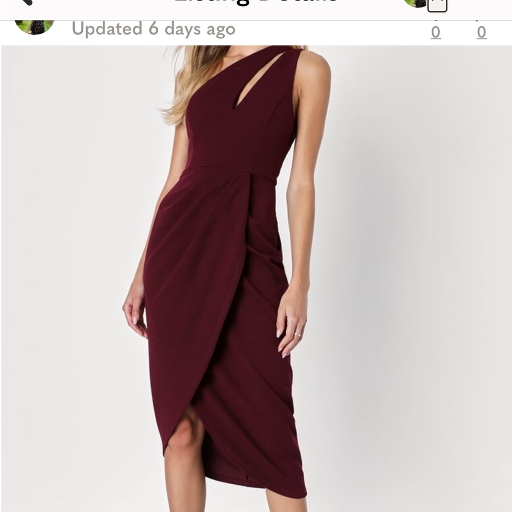 Lulus Dress Burgundy So Flirty One Shoulder Cutout Asymmetrical Midi Size small